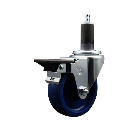 Service Caster 4'' Solid Poly Swivel 1-1/4'' Expanding Stem Caster with Brake SCC-EX20S414-SPUS-PLB-114